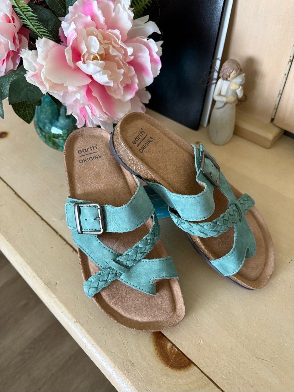 Earth Origins Seafoam Braided Buckle Slide Sandals